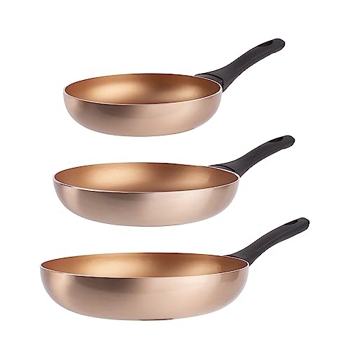Foto von Set mit 3 Pfannen 18, 20 und 24 cm, aus gepresstem Aluminium, induktionsgeeignet, Kupfer-Kollektion