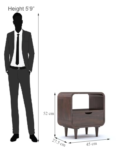 Image of Sheesham Wood Bedside Table with One Drawer and Open Shelf Stoarge for Bedroom Living Room Office Furniture End Table, Nightstand, Sofa Side Table (Walnut Finish)