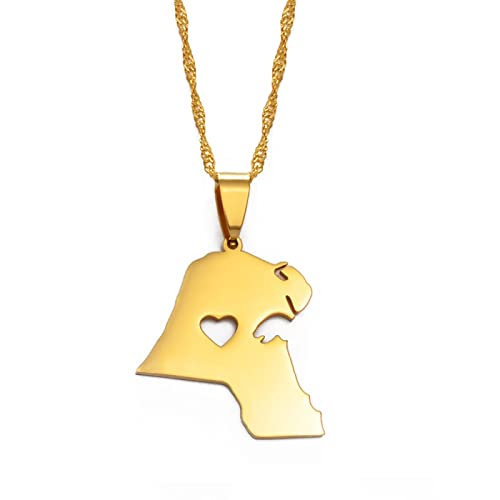 Gouekst Koweït Carte Pendentif Colliers - Cartes du Koweït Pays Charme Pendentif Bijoux Chaîne De Clavicule Ethnique pour Femmes Hommes Chaîne Pull Patriotique Colliers Cadeaux,Or,45Cm Ou 17,7 P