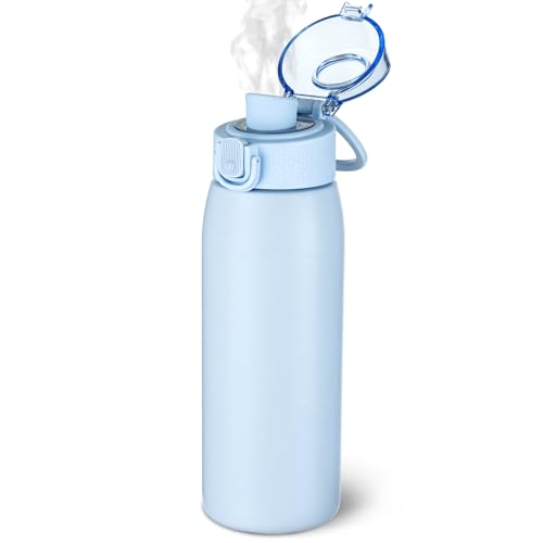 Image of Insulated Water Bottle 18 oz with Dustproof Lid, Carry Handle & Tea Infuser, BPA-Free & Leakproof, Stainless Steel Water Bottles Ideal for Fitness, Hiking, Office & Outdoor Use (Light Blue)