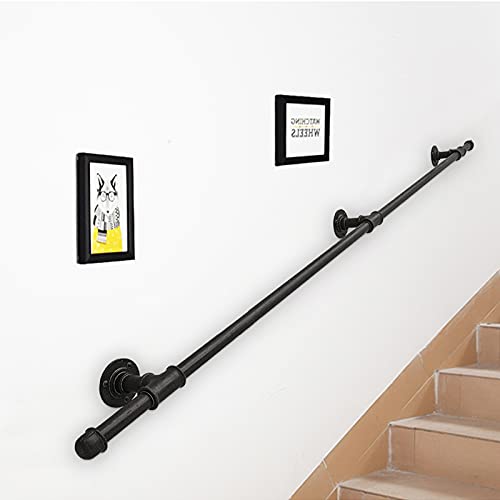 Barandilla de escalera de hierro forjado para interiores y exteriores, barandilla negra con soporte de barandilla de pared para pasillos, rampas, ideal para ancianos y niños de 100 cm.