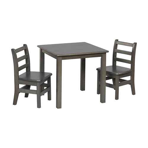 ECR4Kids 24in x 24in Hardwood Table and Chair Set, 12in Seat Height, Kids Furniture, Grey Wash