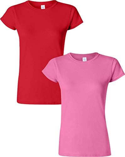 T-shirt coton Gildan femme 64000L paquet 2 S-M-L rouge azalée