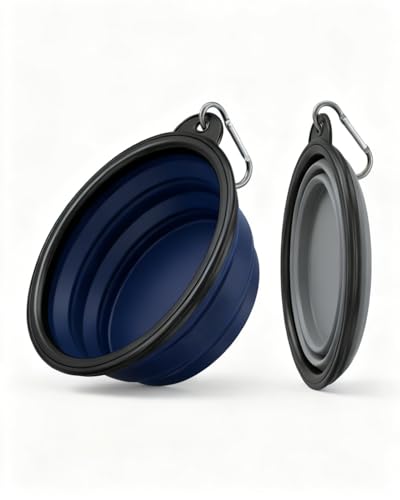 Image of Rest-Eazzzy 2-Pack Collapsible Dog Bowls for Travel - Upgraded TPE Portable Dog Water Bowl with Reinforced Rim - Dishwasher Safe Foldable Feeding Dish for Walking, Hiking, Camping