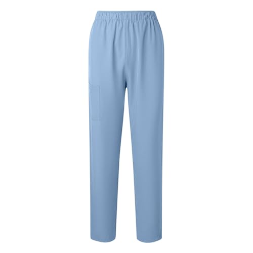 Image of Scrubs Pants for Women Plus Size Stretch Waisted Workwear Pants Medical Uniform Comfy Straight Leg Barrel with Pocket