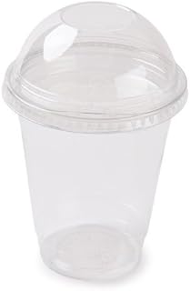 Thali Outlet - 50 x 12oz/340ml Clear Re-usable Smoothie Cups + NO Hole Dome Lids - Dessert Ice Cream Fruit Sweets