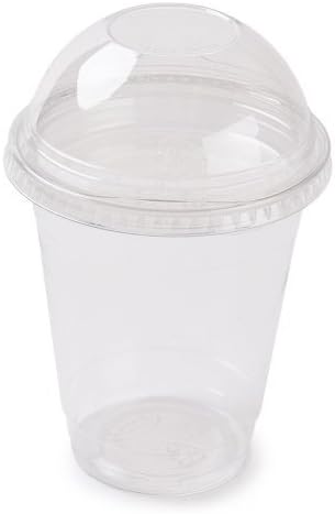 Thali Outlet - 50 x 12oz/340ml Clear Re-usable Smoothie Cups + NO Hole Dome Lids - Dessert Ice Cream Fruit Sweets