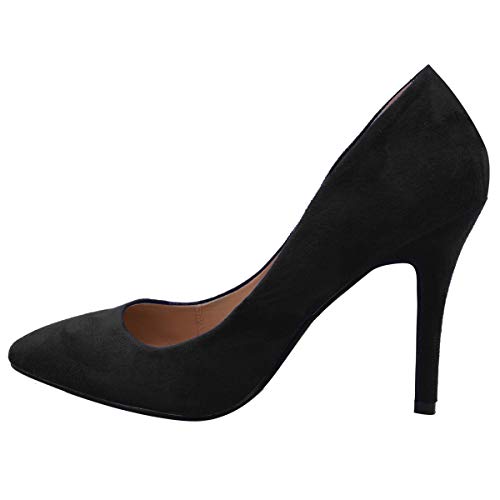 Womens Ladies Low MID HIGH Heel Pointed Toe Pumps Smart Office Work Court Shoes Size (UK 5 / EU 38 / US 7, Black Suede) - Image 3