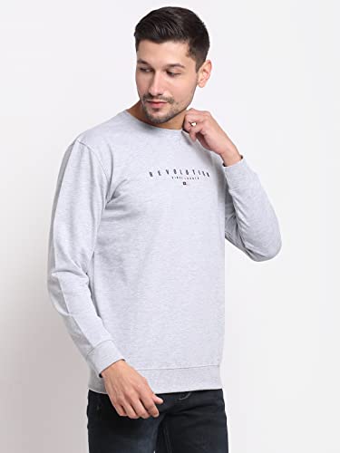 Image of Cantabil Men Grey Cotton Blend Round Neck Full Sleeve Printed T-Shirt (MTSH00026-GREY Melange)