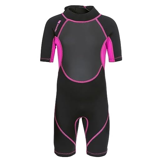 Trespass Scubadive, Black / Passion Pink, 7/8, Kurzer 3mm-Neoprenanzug mit 7mm-Reißverschluss für Kinder / Mädchen 2-16 Jahre, 7-8 Jahre, Schwarz