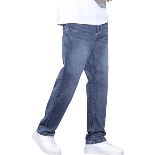 Men's Casual Straight Jeans Retro Style Loose Fit Korean Look Denim Trousers with Slight Stretch