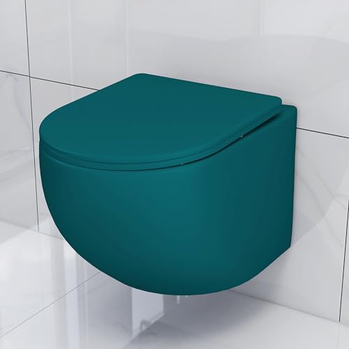Plantex Imported Ceramic Western Commode/Rimless Wall Hung Commode for Toilet/Washdown Flush Bathroom Western Toilet with Soft Close Toilet Seat - P Trap (Matt Blue)