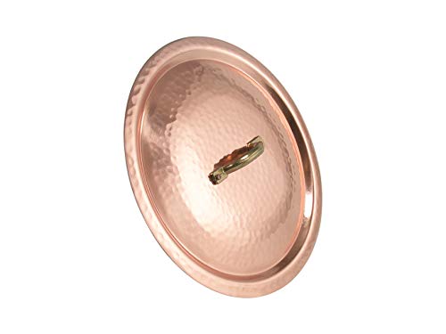 Pentole Agnelli Rame martellato stagnato a mano 2 mm Coperchio con Ponticello in Ottone, Rame, 28 cm