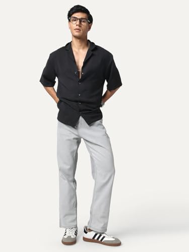 Image of Urbano Fashion Men's Cotton Half Sleeve Relaxed Fit Textured Shirt with Cuban Collar