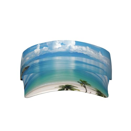 WXWJSHMGC Beach and Palm Tree Print Sun Visor Cap - Women Ponytail Baseball Cap, Sport Outdoor Plain Visor Hat, Adjustable Twill Golf Tennis Hats Black