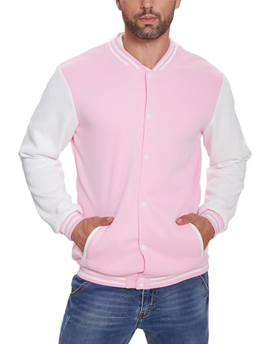 Image of babyhealthy Men's Varsity Jacket Baseball Bomber Jacket Slim Fit Button Down Letterman Jacket Winter Coat