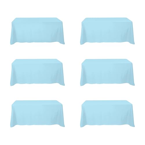 Image of BRILLMAX 6 Pack Light Blue Tablecloths 90x132 Inch for 6ft Rectangle Tables | 150 GSM Polyester Fabric, Floor Length Drop, Water, Stain & Wrinkle Resistant Cloth Cover for Wedding Reception Banquet Party