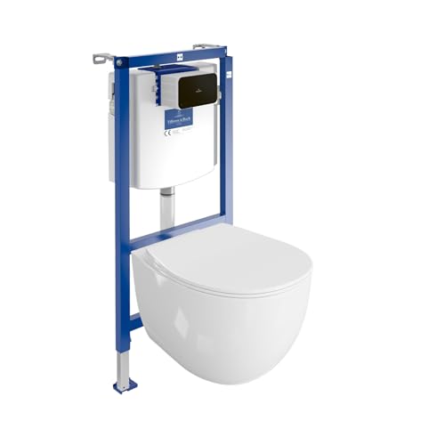Lavita ViConnect H112 Vorwandelement Unterputz WC mit Bedienplatte + Wand Hänge Tiefspül WC Mondo Weiß Spülrandlos + WC Sitz Komplettset Unterputz Spülkasten Toilette Komplett Sett WC