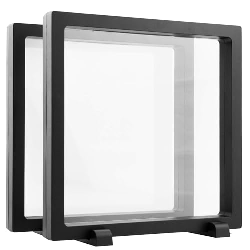 WISHDIAM 2PCS Display Case for AA Medallion, Stone, Picture, 3D Floating Frame, Casino Chip, Insect, Arrowhead, Guitar Pick, Frame Stand Holder for Military Coin, Dollar Bill, Specimen Box