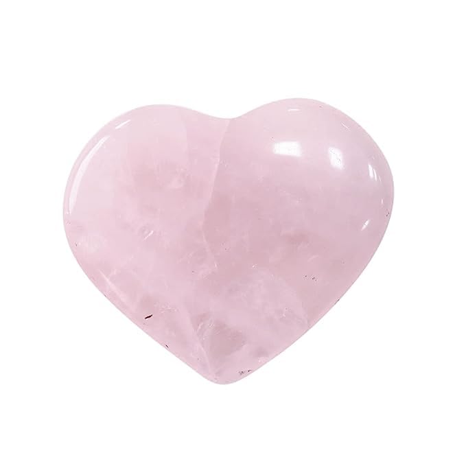 karma gems Rose Quartz Crystal 1 Inch Mini Heart Puff Stone - Pocket Massage Worry Stone for Natural Body Chakra Balancing, Reiki Healing and Crystal