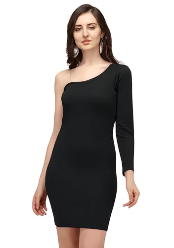 Image of Women Polyester Trendy One Shouder Bodycon Dress, Knee Length Western One Piece