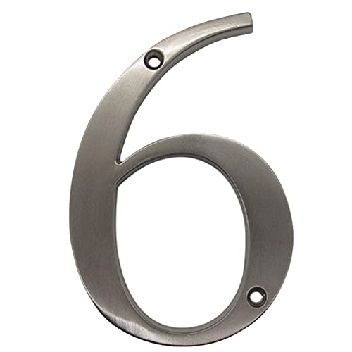 3D Floating House Plaque Numbers Silver Brushed Nickel 4 Inch Height Weatherproof Door Plate Address Digits Zinc Alloy Screw Mounted Big Mailbox Sign Exterior Signage #0-9, for Yard Street (6)
