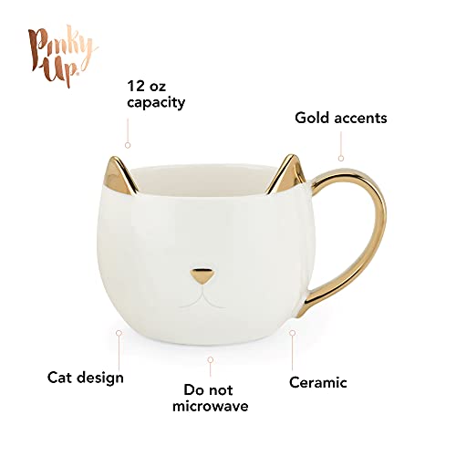 Pinky Up Chloe Ceramic Cat Tea Mug Or Cat Coffee Mug - Cat Shaped Mug - Gifts For Cat Lovers - 12Oz White With Gold Details Set Of 1 #TOP3