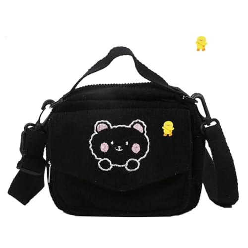 AWXZOM Small Cute Corduroy Crossbody Bag, Kawaii Purse Wallet (Black)