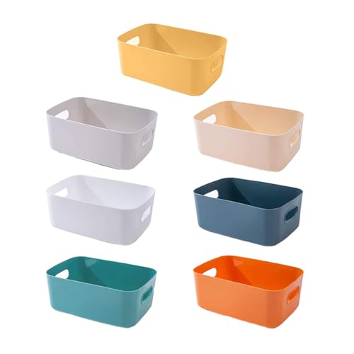 Ipetboom Cestas Organizadoras de Plástico 7 Piezas para Escritorio y Cocina, Multiusos, Asas Recortadas, Tamaño Mediano, Colores Variados, Ideales para Color Aleatorio Estilo Aleatorio