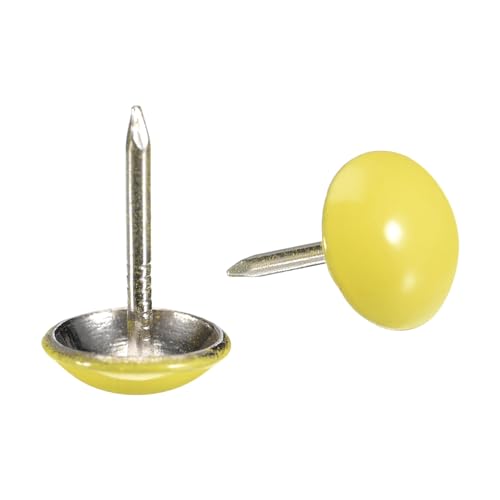 QUARKZMAN 40Pcs Clous de Tapissier, Tête Ronde de 11mmx17mm, Clous Décoratifs pour Meubles, Canapés, Têtes de Lit, Jaune