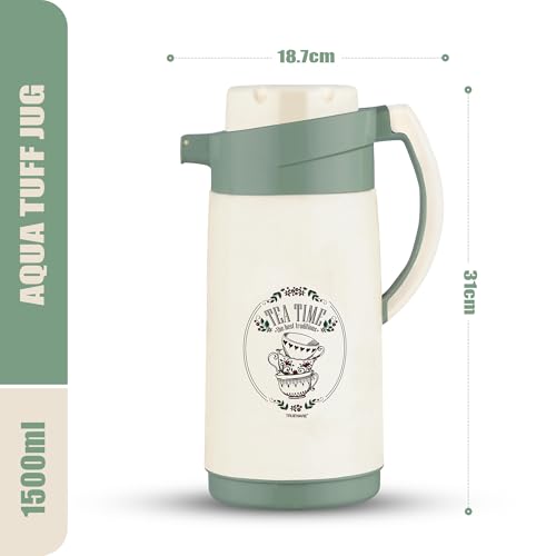 Image of Trueware Aqua Jug Insulated Flask -1500 Ml | Insulated Tea Pot Kettle Inner Steel Outer Plastic | Hot & Cold | Food Grade Plastic | Lightweight BPA-Free | Wide Mouth Design | Ideal for Office, Travel