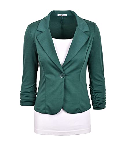Auliné Collection Women's Casual Work Solid Color Knit Blazer Hunter Green 3X