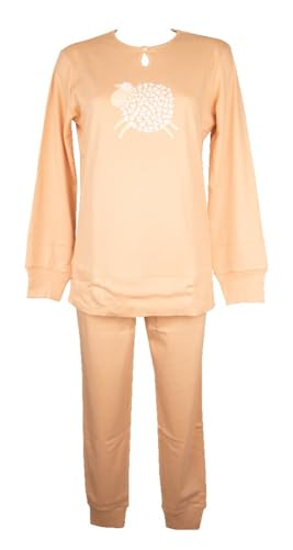RAGNO Pigiama Donna Caldo Cotone Interlock Invernale Collo Serafino Polsino Sia alla Maglia Che Il Pantalone Articolo DN94NQ, 889 Almost Apricot, Taglia 48