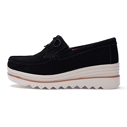 Image of YING LAN Women Slip On Loafers Comfort Suede Moccasins Wide Low Top Shoes