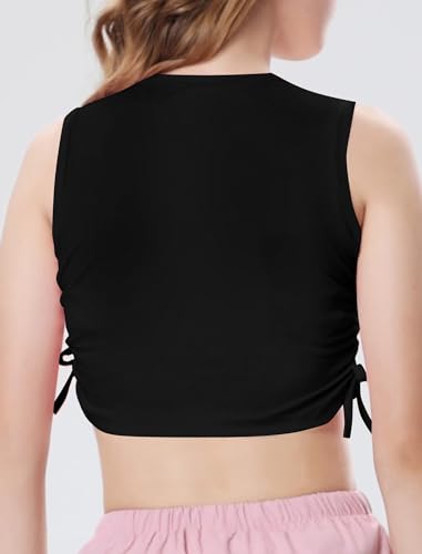 EXARUS Girl's Crop Tank Tops Dance Ribbed Knit Sleeveless Round Neck Racerback Casual Cute Cropped Top 6-12Y3