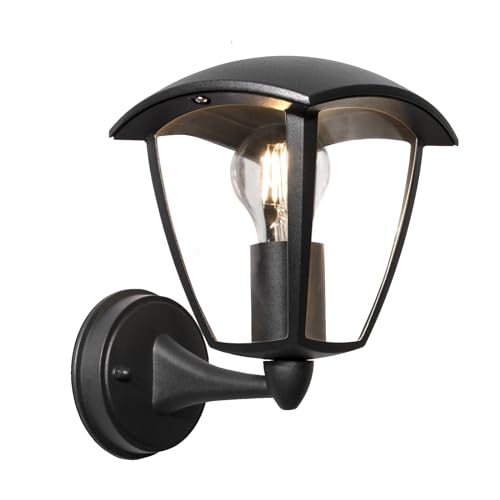 Aigostar Aplique pared Exterior Impermeabilidad IP44 y casquillo gordo 27 Aplique Exterior con Pantalla Transparente. luces exterior pared perfecta patio, jardín, Moderno A (bombilla no incluida)