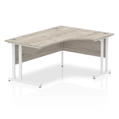 Mr Office Impulse Right Crescent Desk, White Cantilever Leg, Grey oak, 1600