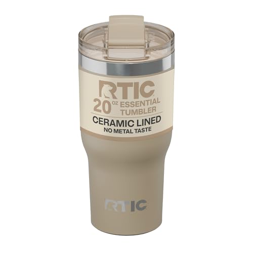 RTIC 30oz Essential Tumbler with Lid, Ceramic Lined, Insulated, Stainless Steel, Metal, Double Wall Vacuum-Insulation, Travel Cup for Iced Coffee, Tea, Hot and Cold Drink, Beach