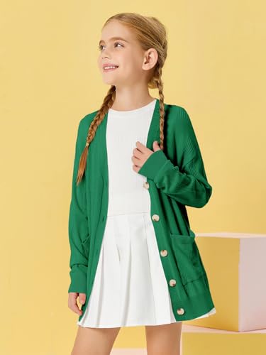 Image of Girls Cardigans Kids Fashion Open Front Long Sleeve Knit Sweaters Outerwear with Pockets 5-14 Years