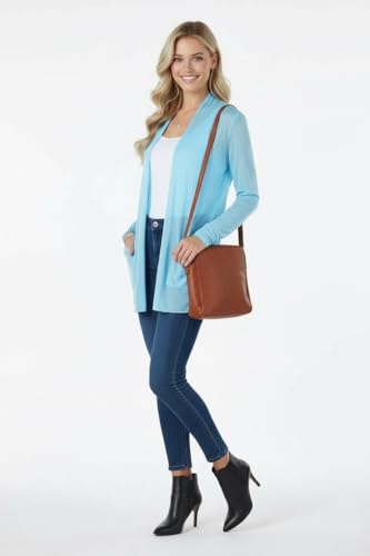 Image of ToBeInStyle Womens Open Front Long Sleeve Lightweight Asymmetrical Draped Cardigan with Side Pockets