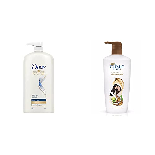 Image of Dove Intense Repair Shampoo, 1L & Clinic Plus Ayurveda Care Triphala Shampoo, 650ml
