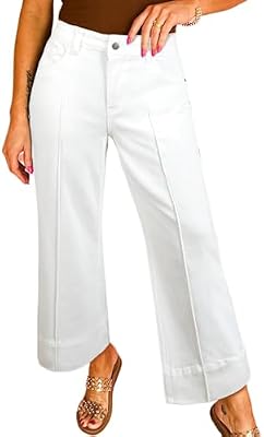 Astylish Women's High Wide Leg Flare Cropped Jeans Stretchy Plus White 18