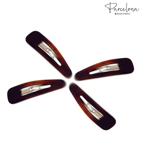 Parcelona French Mini Set Of 4 Small Celluloid Acetate Snap Hair Clips No Slip Fashion Durable Styling Women Hair Accessories Girls Snap Hair Barrette, Made In France (Tortoise Shell Brown) #TOP3