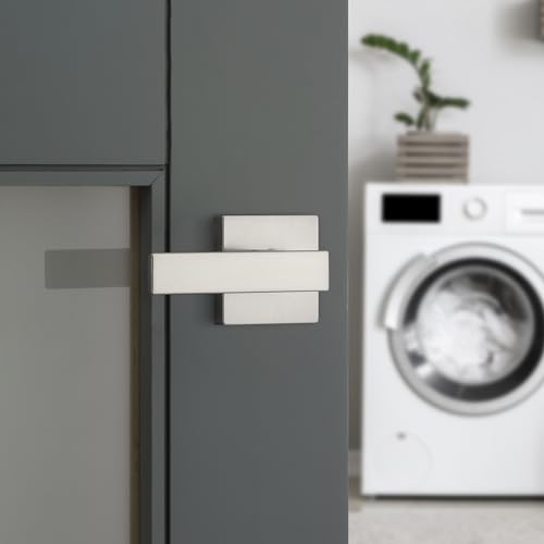 Image of Kwikset Singapore Interior Passage Door Handle, Lever For Closet and Hallway Doors, Reversible Non-Locking Handle Lever, Satin Nickel, with Microban Protection