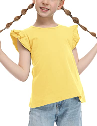 Image of Arshiner Girls Shirts Ruffle Short Sleeve Summer Cute Casual Crewneck Tops Blouse Tee