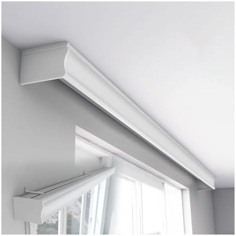 Heavy Duty Double Curtain Pelmet Box with Dual Track - 3-in-1 Ceiling/Wall Mount Room Divider Curtain Rail for Living Room, Bedroom, Hotel, Villa (White, 140cm/4.59ft)