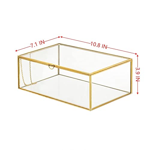 Whslilr 10.8” Glass Jewelry Box Gold Card Box With Hinged Lid, Gold Keepsake Box For Storage Wedding Card, Trinkets, Photo And More, Cute Glass Box For Women And Girl,Vintage #TOP1