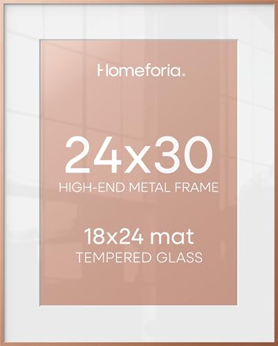 Image of Homeforia 24x30 Frame Rose Gold, High End Metal 24x30 Picture Frames with Mat 18x24 inch Photo, 24 x 30 Rose Gold Poster Frame Matted to 18 by 24, 30x24 Large Frame, Tempered Glass, Wall Kit, Set of 1