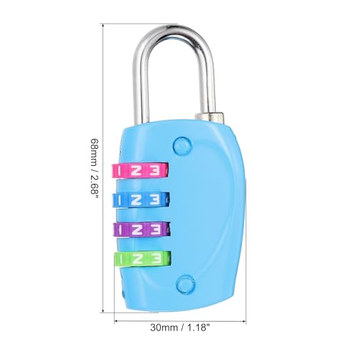 Image of PATIKIL Combination Lock, 4 Digit Outdoor Padlock Waterproof Locker Lock for Luggage Suitcase, Gym Locker, Fence, Filing Cabinets, Toolbox, Gate, Blue with Colorful Wheel