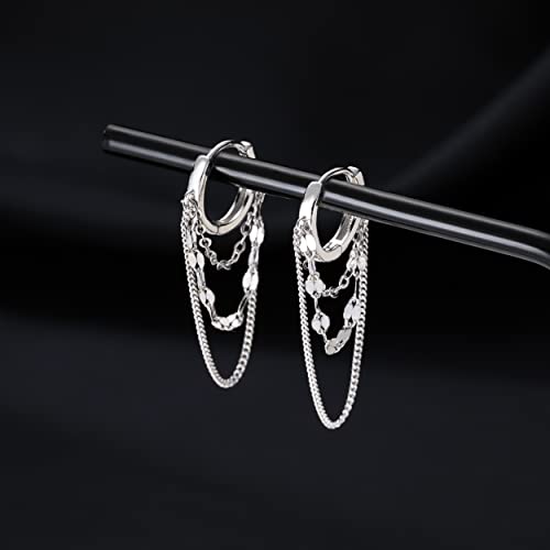 Reffeer 925 Sterling Silver Hoop Earrings Chain for Women Teen Dangle Earrings Huggie Earrings Tassel Drop Earrings